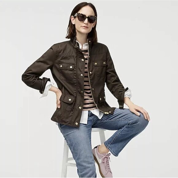 J.Crew Size M Olive Green 100% Cotton Downtown Utility Flap Pockets Field Jacket - Picture 1 of 15